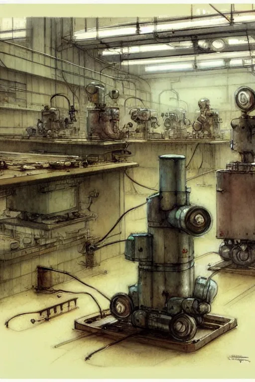 Image similar to ( ( ( ( ( 1 9 5 0 s robot factory interior. muted colors. ) ) ) ) ) by jean - baptiste monge!!!!!!!!!!!!!!!!!!!!!!!!!!!!!!