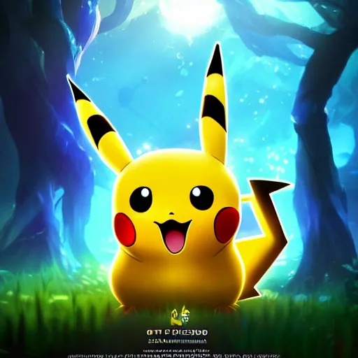Prompt: a poster of pikachu in the style of ori and the blind forest