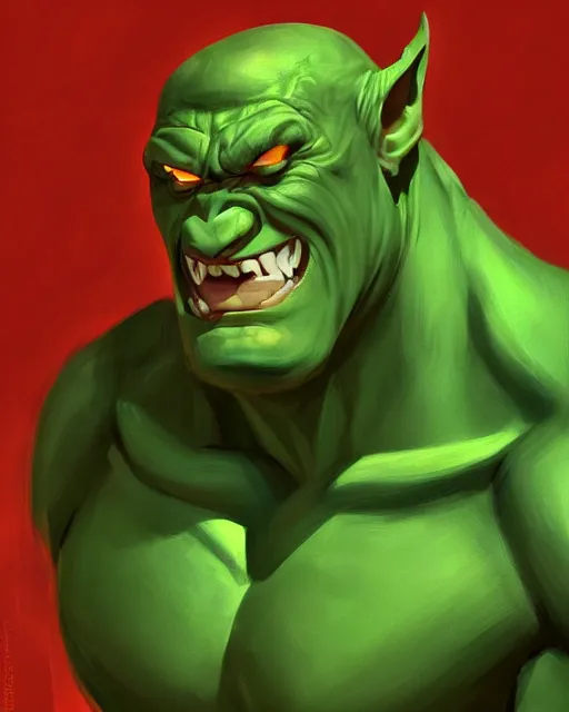 Image similar to « a portrait of a muscular green orc, a character portrait by paul kelpe, reddit contest winner, sots art, ilya kuvshinov, 2 d game art, parallax »