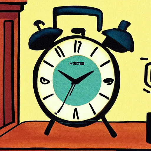 Prompt: an alarm clock illustration by hermes