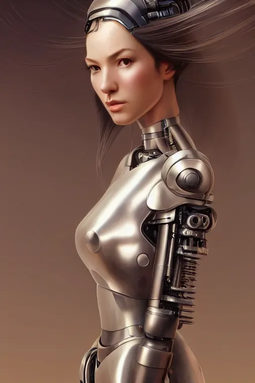 Image similar to Mechanical female android looking, cinematic lighting, intricate, elegant, super highly detailed, art station, concept art, smooth, sharp focus, no blur, no dof, extreme illustration, Unreal Engine 5, Photorealism, HD quality, 8k resolution, cinema 4d, 3D, beautiful, delicate, art by artgerm and greg rutkowski and alphonse mucha and loish and WLOP