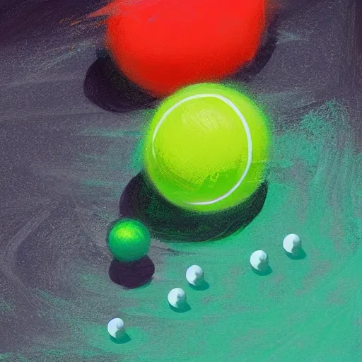 Prompt: raining tennis balls, chalk, colorful, digital art, fantasy, magic, trending on artstation, ultra detailed, professional illustration by Basil Gogos