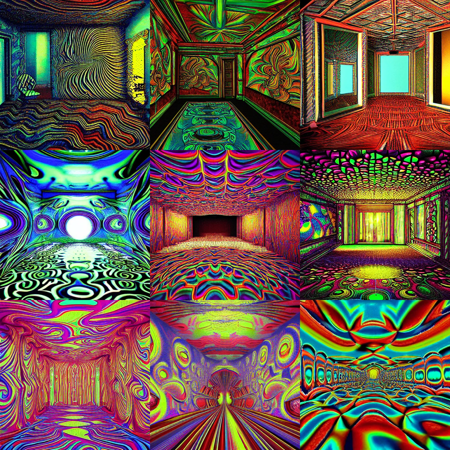 Prompt: distorted perspective extremely detailed movie still of a distorted old room by denis villenueve, trippy, wavy, psychedelic