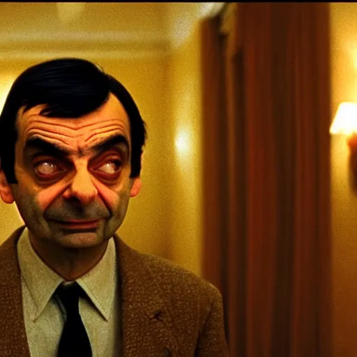 Prompt: mr bean in the shining, movie still, cinematography, cinematic lighting