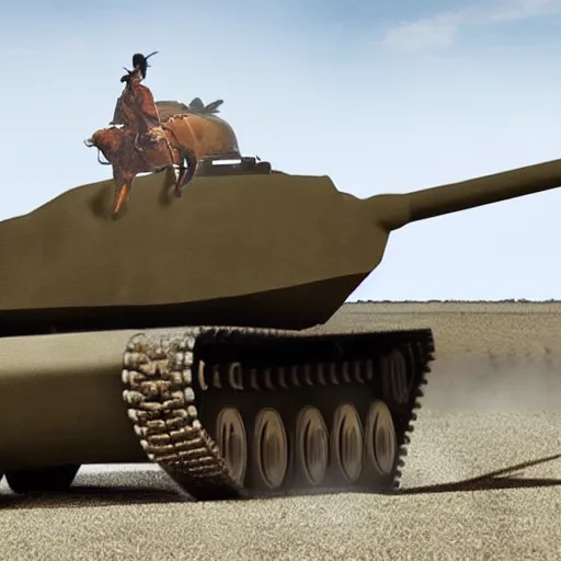 Image similar to a horse riding a tank while drinking a coffe and eating a turtle while driving a truck
