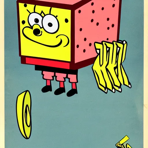 Prompt: vintage 1950s illustration of SpongeBob