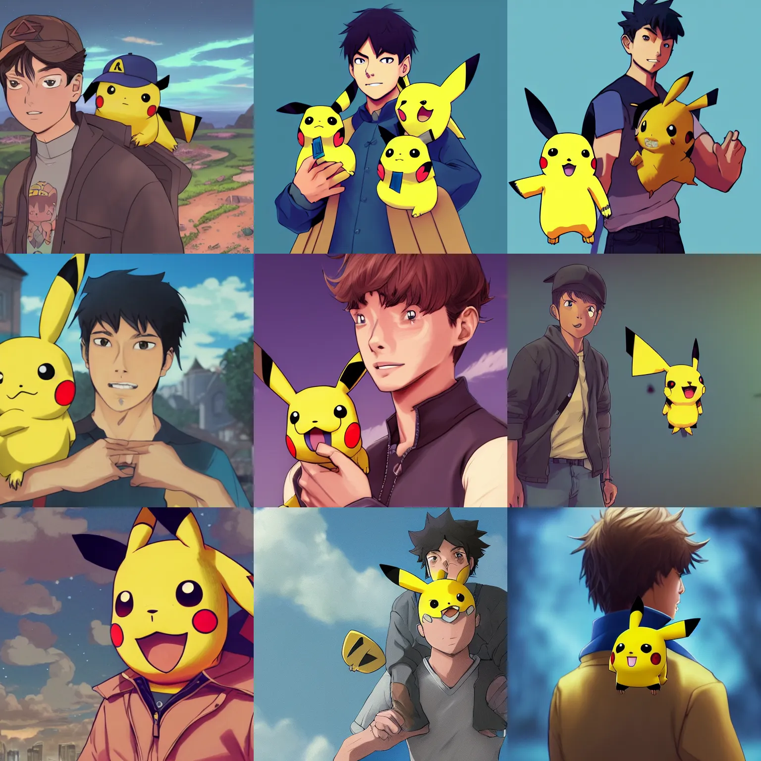 Prompt: a portrait of a man with pikachu on his shoulder, fantasy by dan mumford, yusuke murata and makoto shinkai, 8 k, cel shaded, unreal engine, featured on artstation, pixiv
