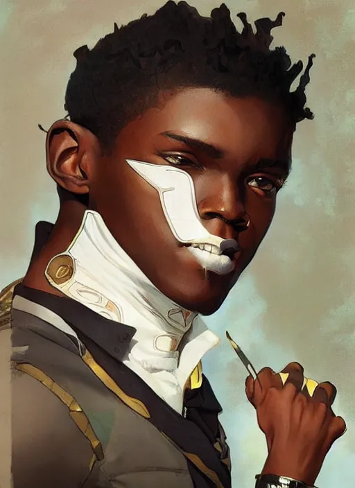 Prompt: young african man. is dressed as a superhero. clean elegant painting, beautiful detailed face. by artgerm and greg rutkowski and alphonse mucha