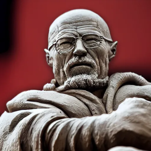 Prompt: extreme long - shot photograph of a very detailed renaissance clay sculpture of walter white wearing a phrygian cap in times square, made by michelangelo, hyper detailed, sharp focus, 8 k resolution, ray tracing