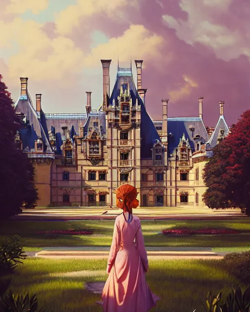 Image similar to highly detailed surreal vfx portrait of the biltmore estate, stephen bliss, unreal engine, greg rutkowski, loish, rhads, beeple, makoto shinkai and lois van baarle, ilya kuvshinov, rossdraws, tom bagshaw, alphonse mucha, global illumination, detailed and intricate environment