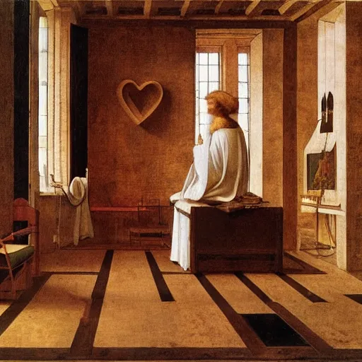 Image similar to hands folded in the shape of a heart in a bright spring room, wrote renaissance michelangelo
