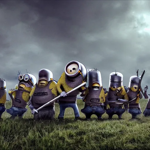 Image similar to The minions in The Vikings Digital art very detailed 4K quality Super Realistic