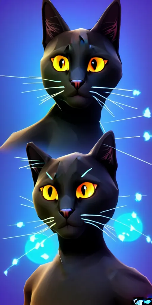 Image similar to an avatar of a black cat in the style of fortnite