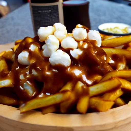 Prompt: a very realistic picture of a hot poutine the canadian dish with Cheese curds , ultra realistic, hyper detail,