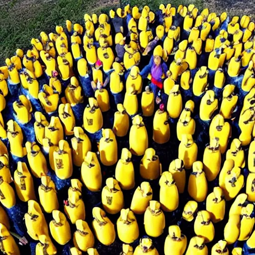 Image similar to a crowd of bananas worshipping a giant human