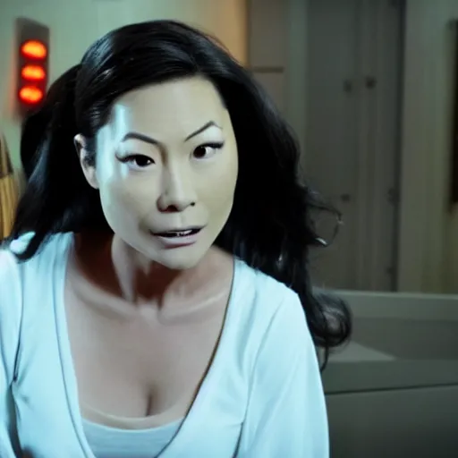 Image similar to film still of amy wong from futurama in a live action sci fi movie, 4 k, high quality