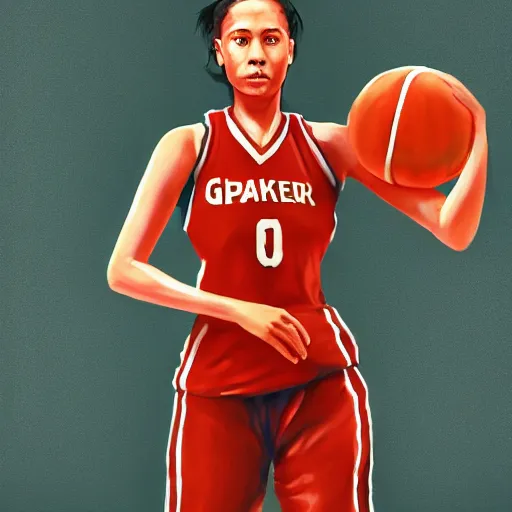 Image similar to painting of an woman basketball player, cg worker artstation