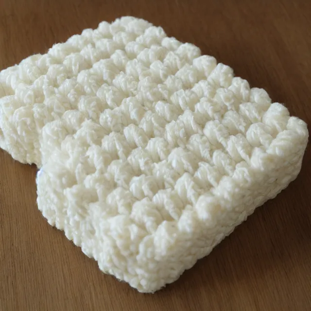 Prompt: a block of crocheted lard