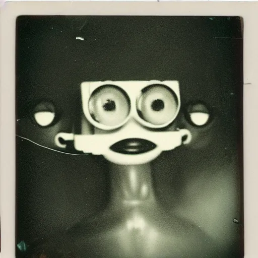 Prompt: old polaroid of a creepy head with large eyes