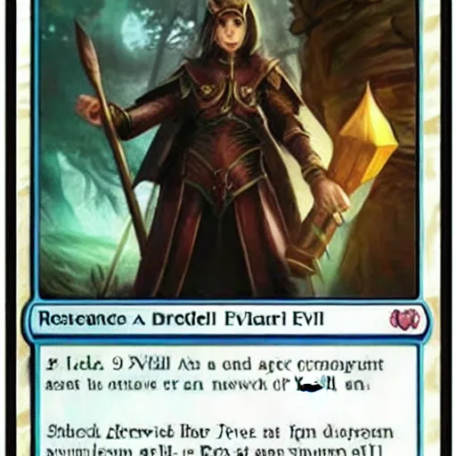 Prompt: resident eveil 4 as a magic the gathering card, realistic,