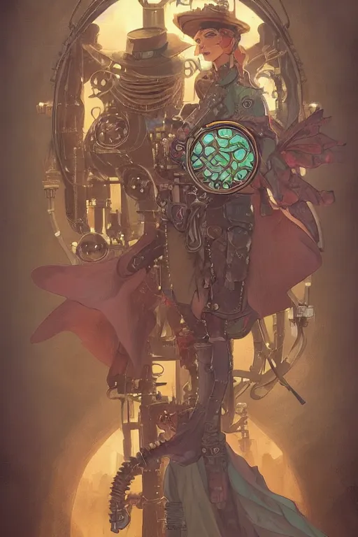 Image similar to anthropomorphic cactus as steampunk half - cyborg, western, high fantasy, dnd, smooth, sharp focus, illustration, highly detailed, digital painting, artstation, concept art, by disney animation, rossdraws, alphonse mucha, frank fanzzeta, collectible card art