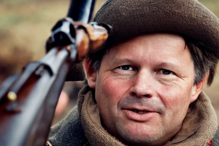 Prompt: closeup portrait of jan peter balkenende firing a musket, natural light, sharp, detailed face, magazine, press, photo, steve mccurry, david lazar, canon, nikon, focus