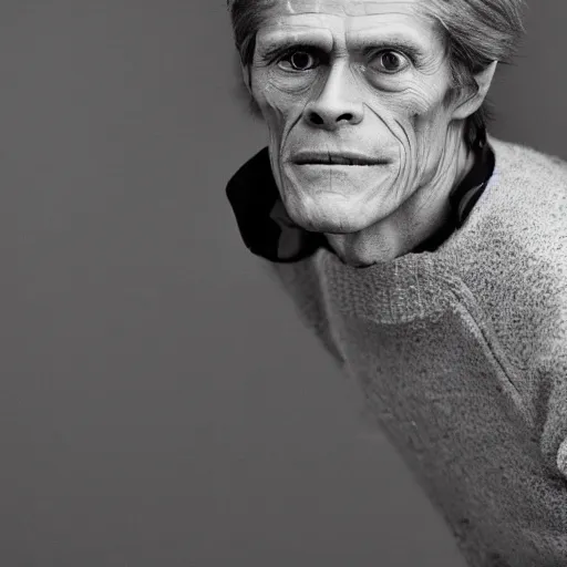 Prompt: A photograph of old Willem Dafoe in his eighties wearing a sweater in the 2010s, taken in the late 2010s, taken on a 2010s Camera, realistic, hyperrealistic, very realistic, highly detailed, very detailed, extremely detailed, detailed, digital art, trending on artstation, headshot and bodyshot, detailed face, very detailed face