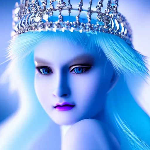 Image similar to photo of a real-life very beautiful! ice queen, highly detailed, 4k, macro 25mm