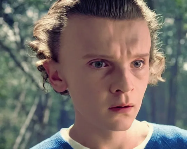 Image similar to eleven from stranger things going super sayan