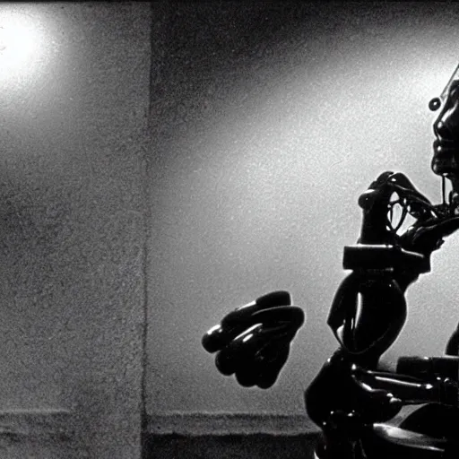 Image similar to movie still of dali cyborg, cinematic composition, cinematic light, criterion collection, by david lynch