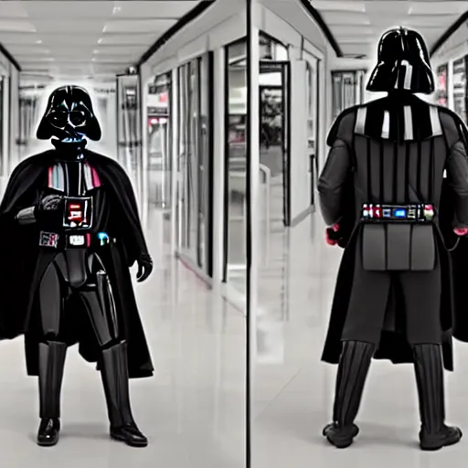 Image similar to Darth Vader going to the mall, cinematic