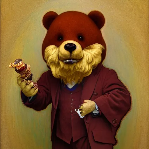 Image similar to a portrait of anthropomorphic teddy bear, smoking weed, centered, detailed, digital painting, artstation, concept art, donato giancola, Dante Gabriel Rossetti, alphonse mucha, Joseph Christian Leyendecker, WLOP, Boris Vallejo, Annie Leibovitz and Steve McCurry, David Lazar, Jimmy Nelsson, Breathtaking, 8k resolution, extremely detailed, beautiful, artistic, hyperrealistic, octane render