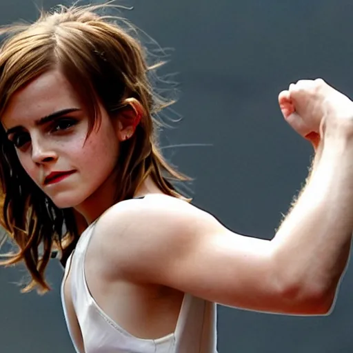 Prompt: emma watson fighting a giant bug