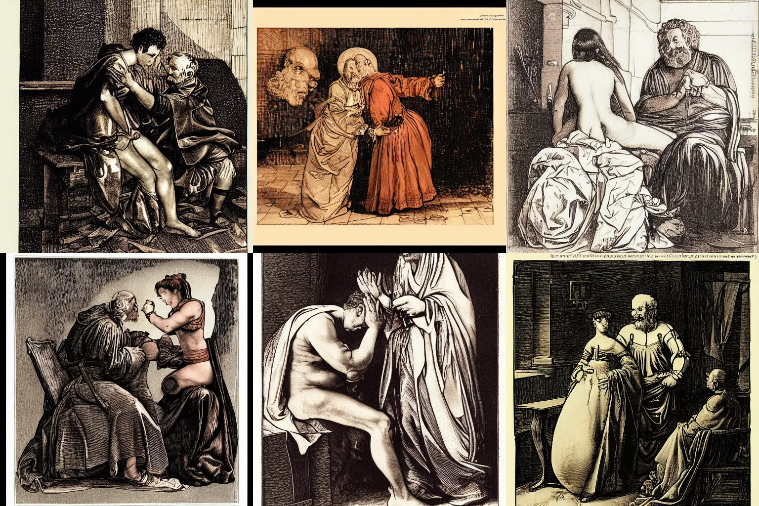 Prompt: knowledge and ignorance. copper engraving by diego velazquez and milo manara