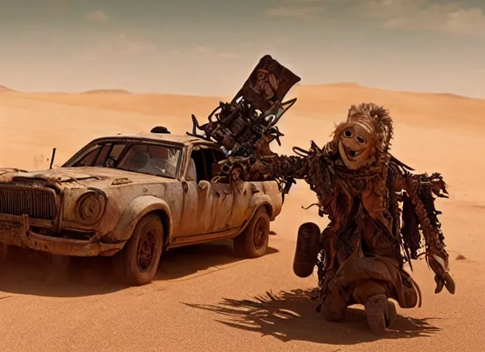 Image similar to scene from the 2015 science fiction film Muppet Mad Max: Fury Road