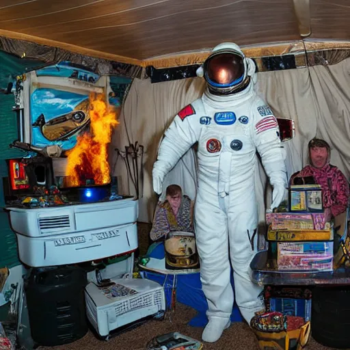 Prompt: redneck astronaut gillparty in trailer park, detailed, cinematic photo