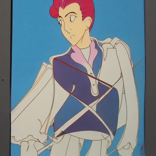 Image similar to pop singer, production animation cel, designed by haruhiko mikimoto