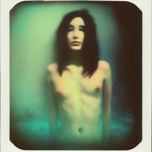 Image similar to weird mermaid, megalophobia, expired film, old polaroid,