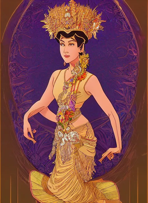 Prompt: well - lit art nouveau portrait of queen sirikrit of thailand, winatural lighting, path traced, real face, thai elegant traditional costume, highly detailed, high quality, cartoon, digital painting, by don bluth and ross tran and studio ghibli and alphonse mucha