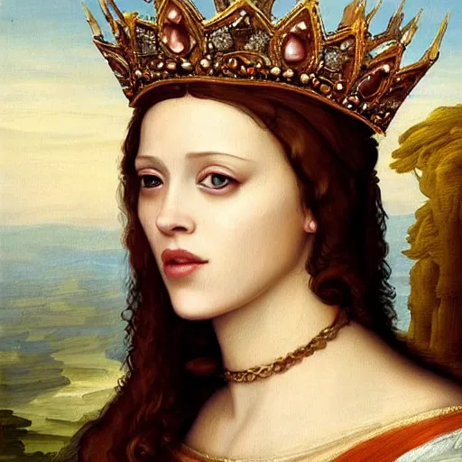 Image similar to renaissance painting scarlett johannson wearing a crown, detailed, artstation, trending, detailed