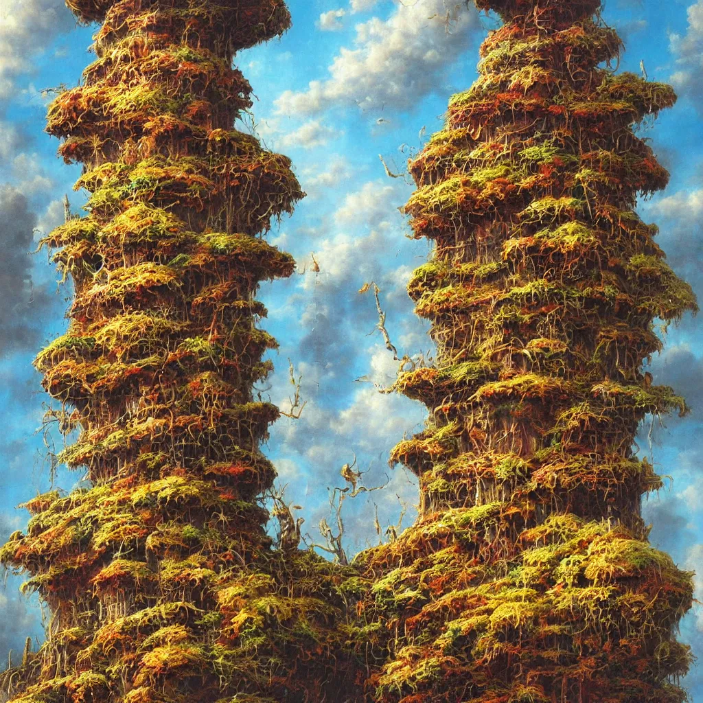 Prompt: a single! colorful!! fungus tower clear empty sky, a high contrast!! ultradetailed photorealistic painting by jeff easley, hard lighting, masterpiece