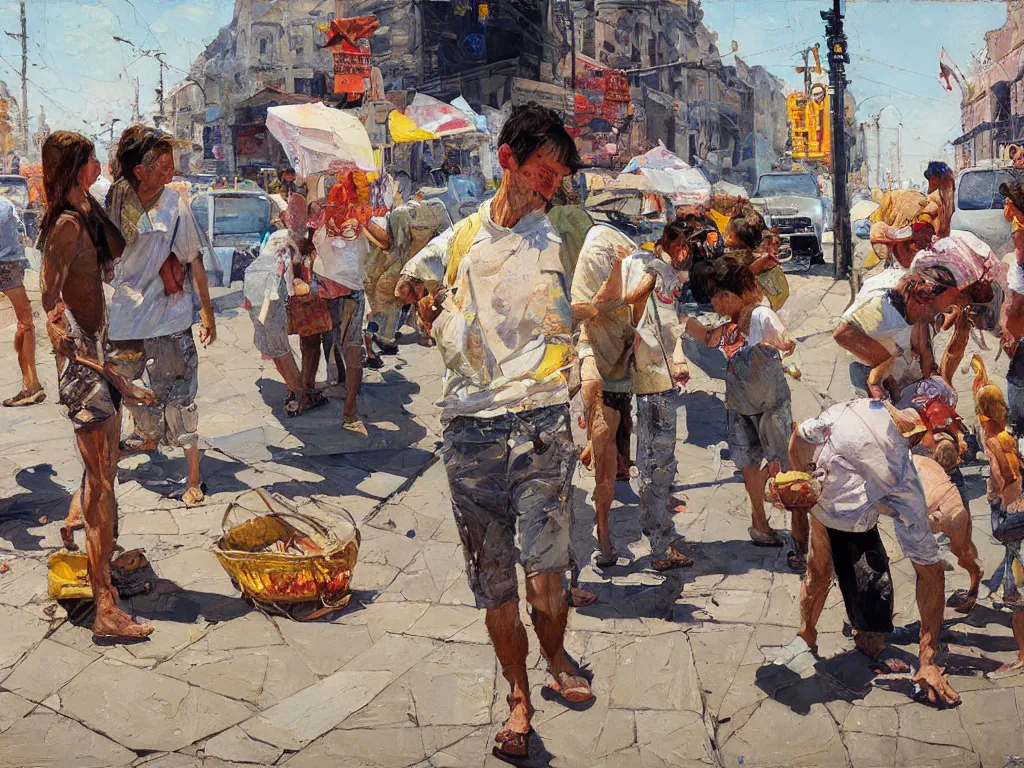 Image similar to street usa, heatwave, denis sarazhin, oil on canvas