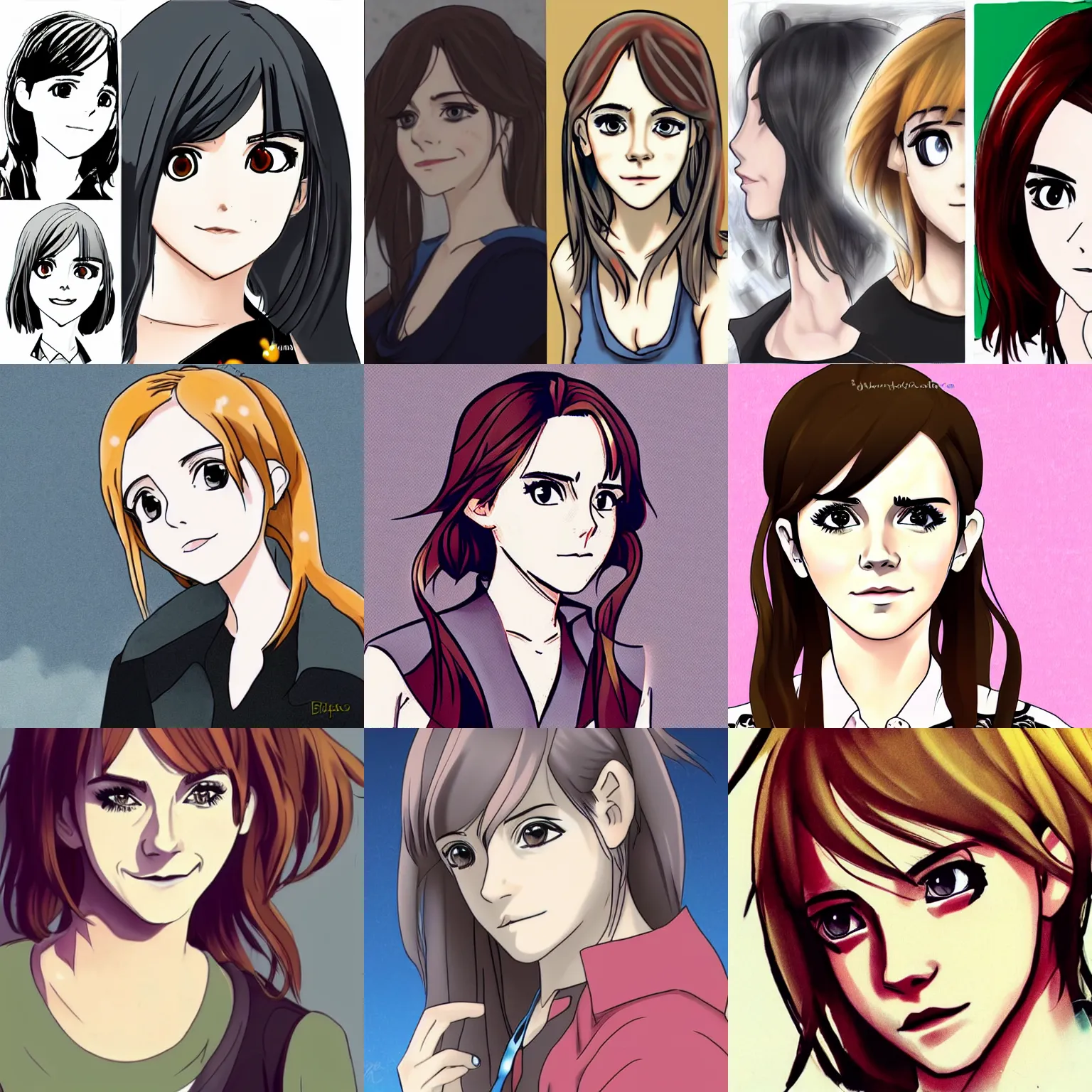 Prompt: emma watson, anime style, cartoon style