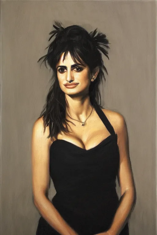 Image similar to oil painting, portrait of penelope cruz, artwork by caravaggio