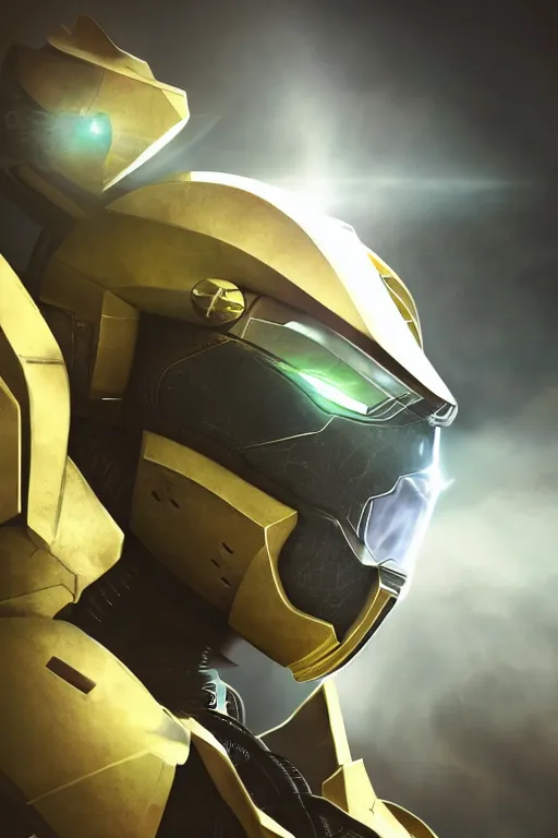 Image similar to robot ninja mask helmet halo master chief radiating a glowing aura global illumination ray tracing hdr fanart arstation by ian pesty and katarzyna da „ bek - chmiel