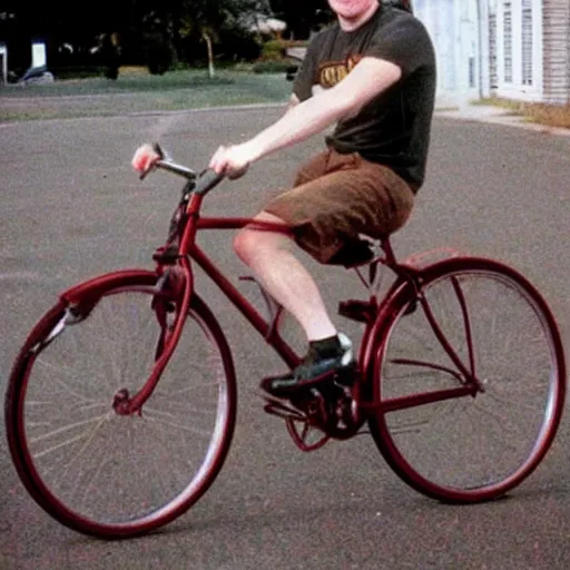Prompt: elon musk riding an old rusty bike 1993