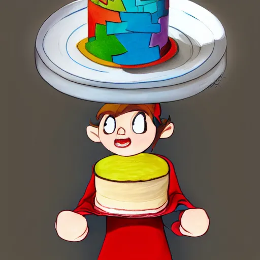 Prompt: a drawing of a cartoon character holding a cake, concept art by senior character artist, deviantart contest winner, cloisonnism, official art, deviantart hd, concept art