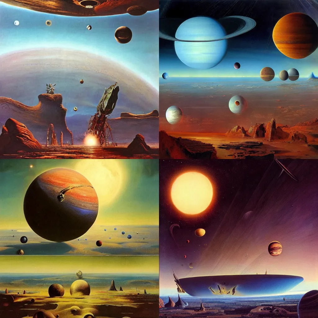 Prompt: The epic colossal Wall between multiple planets, by Salvador Dali, by Bruce Pennington, trending on artstation, top on pixiv, masterpiece, cinematic composition, dynamic, detailed, beautiful lighting, outer space, interstellar, astronomical, 8K, no frames,