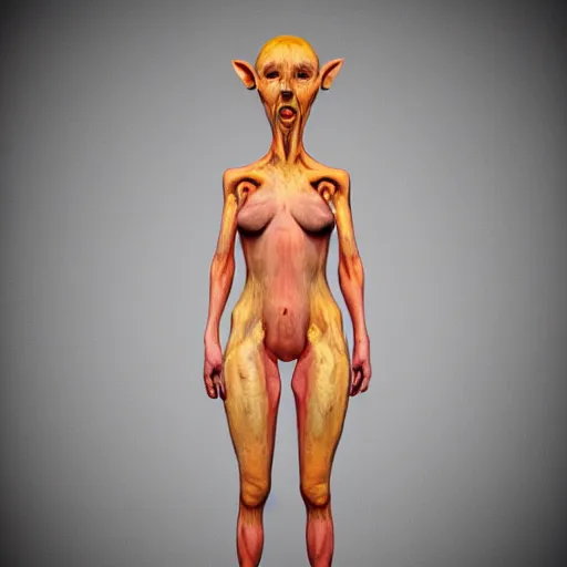 Image similar to weird flesh female creature
