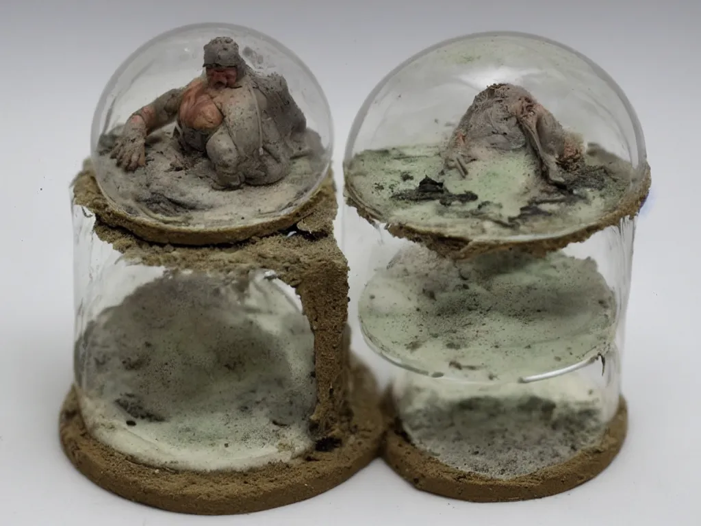 Prompt: miniature 3d clay melt fat human dirty grime and fith in a glass dome!dream miniature 3d clay melt fat human dirty grime and fith in a glass dome